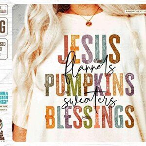 Fall Christian Jesus Flannels Pumpkins Blessings Autumn T-Shirt